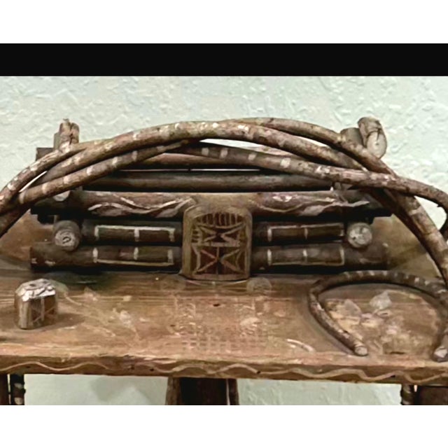 Late 19th Century Antique 19th Century Adirondack Bentwood Twig Table With Tramp Art Log Cabin Box. For Sale - Image 5 of 11