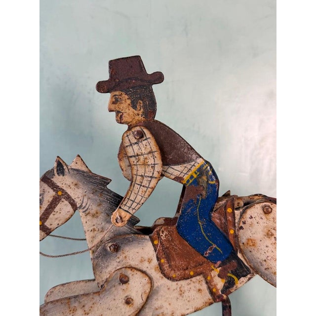 Vintage Folk Art Cowboy on Horse Balancing Sculpture For Sale In Los Angeles - Image 6 of 11