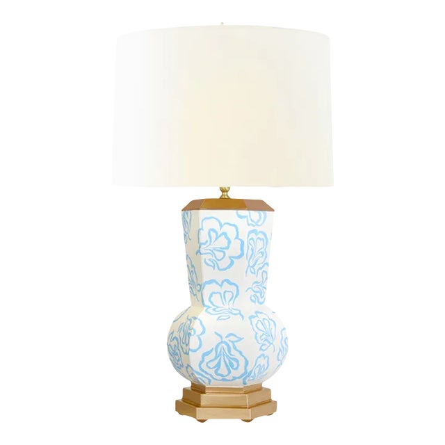Matthew Izzo Home - Hand-Painted Catalina Bloom Table Lamp in Light Blue Blooms Pattern For Sale