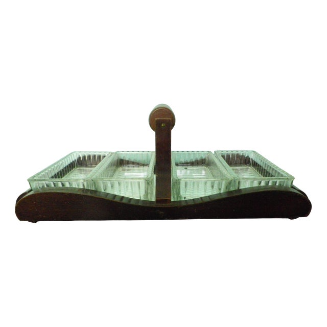 Serving Dishes in Glass, Mirror and Wood, 1950s, Set of 4 For Sale