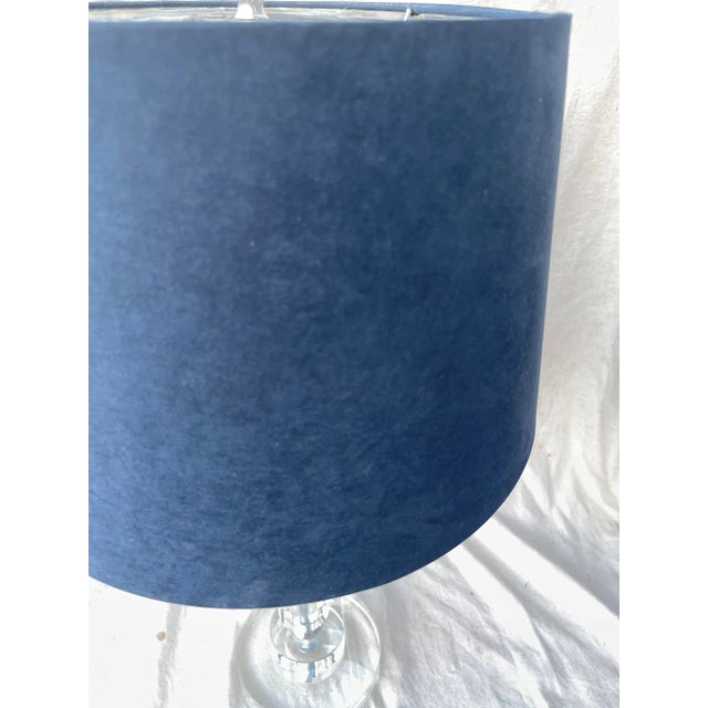 Modern Lucite Cylinder Table Lamp W/Blue Shade For Sale In Palm Springs - Image 6 of 9