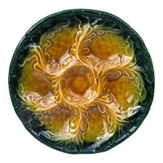 Mid-Century Majolica Oak Leaves Oyster Plate Vallauris For Sale