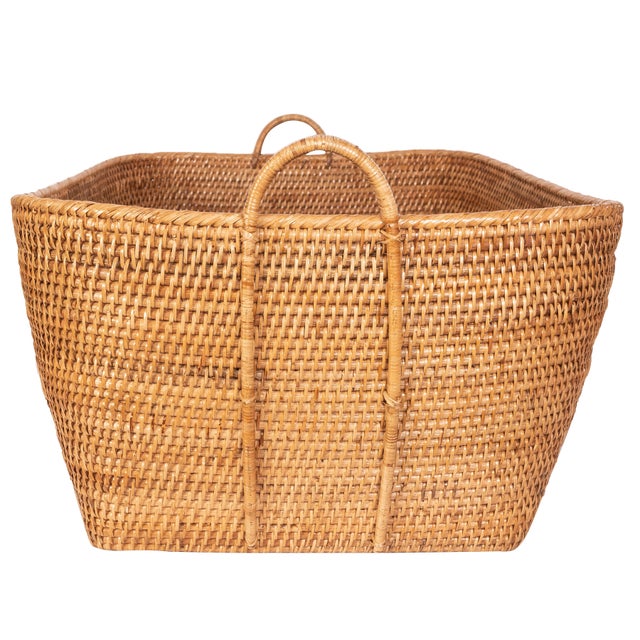 Wood Artifacts Saboga Home Everything Basket with Hoop Handles in White Wash - 25" For Sale - Image 7 of 13