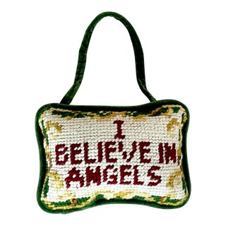 Vintage Americana Boho Chic Christmas Needlepoint Door Hanger - I Believe in Angels. For Sale