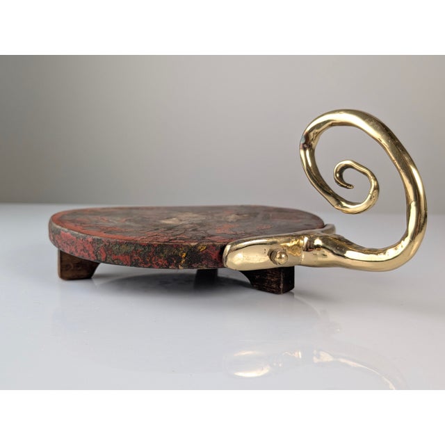 Brutalist Vintage Brutalist Brass and Wood Cutting Board by David Marshall, 1970s For Sale - Image 3 of 12