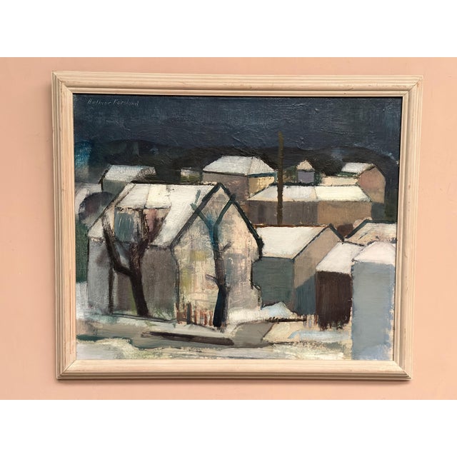 Helmer Forslund, Winter Night Over the City, 1950s, Oil on Canvas, Framed For Sale - Image 14 of 18
