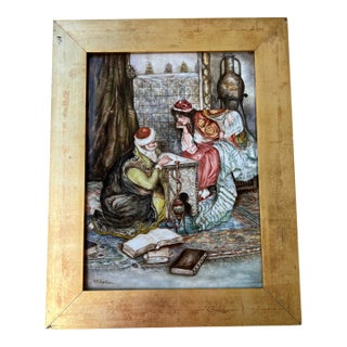 Early 20th Century Framed Hand Painted Porcelain “Teacher and Young Woman” After Amedeo Simonetti For Sale