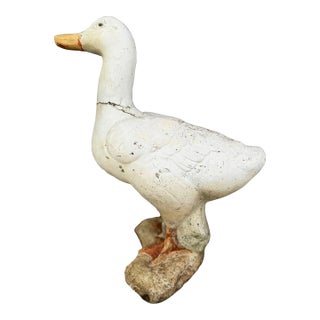 Vintage Handcrafted Concrete Duck Garden Sculpture For Sale