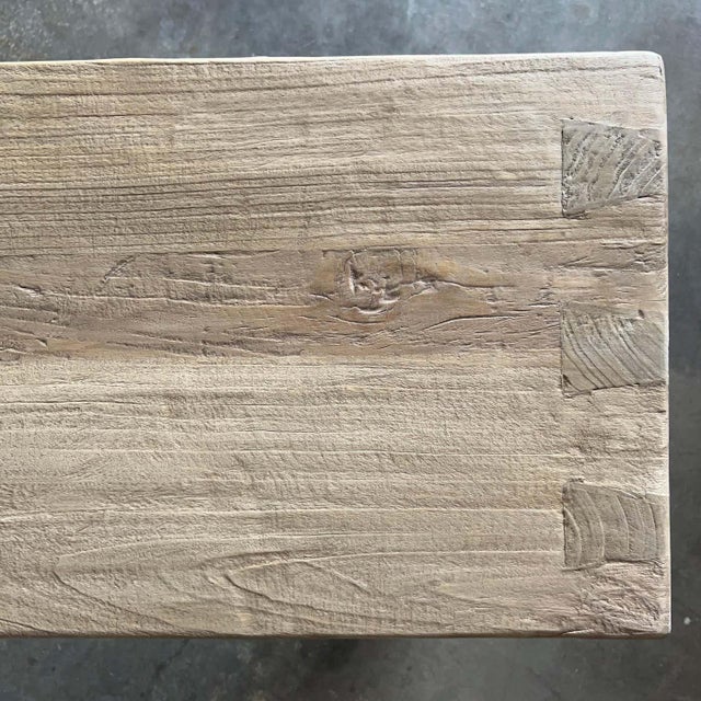 Reclaimed Elm Wood Waterfall Console Table For Sale In Los Angeles - Image 6 of 6