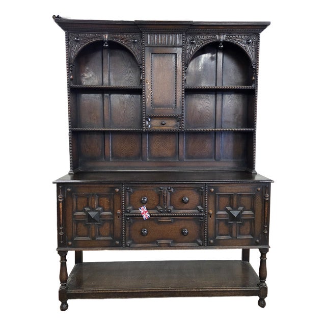 Early 20th Century Handsome Welsh Dresser With Carving, Beading, and Arch Details For Sale