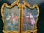 A romantic 1960 French Louis XVI style two-panel room divider screen, handmade from carved beechwood with an antique gold...
