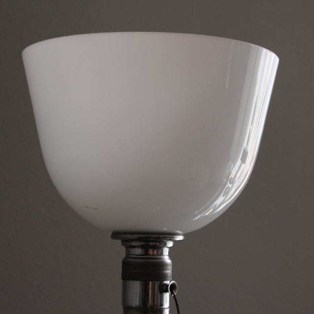 Metal Art Deco French Metal and Opaline Glass Table Lamp from Mazda, 1930s For Sale - Image 7 of 11