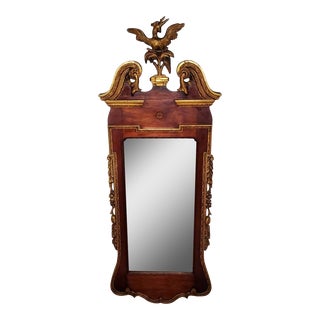 19th Century English Georgian or American Federal Carved Giltwood & Mahogany Wall Mirror For Sale