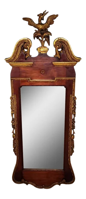 19th Century English Georgian or American Federal Carved Giltwood & Mahogany Wall Mirror