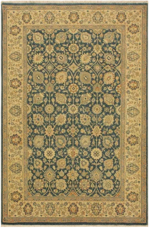 1980s Semi Vintage Turkish Knotted Teal Blue/Ivory Rug -4'2 X 6'3
