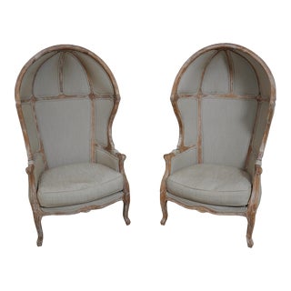 Pair Tweed Upholstered Weatherwood Porter Chairs For Sale