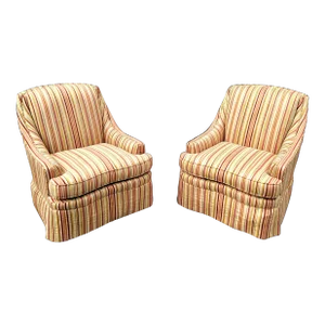 Sherrill Furniture Pair of Silk and Velvet Striped Club Chairs