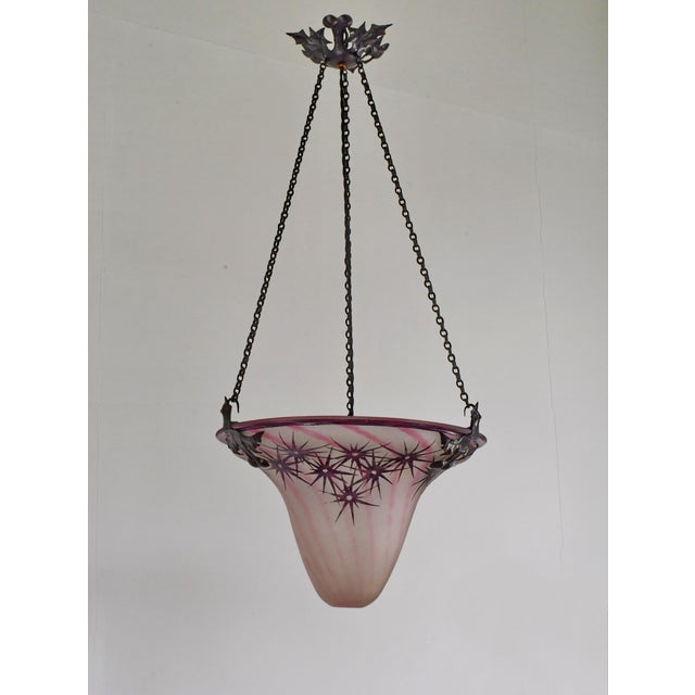 Charles Schneider French Art Deco Pendant Light by Le Verre Francais Schneider - 1925 Cameo Chandelier France For Sale - Image 4 of 12