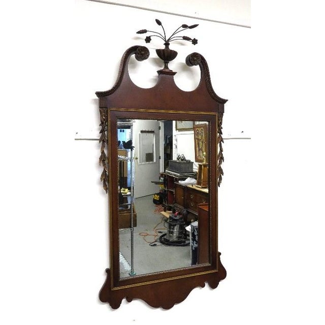 Grand Mid 20th Century Federal Style Mahogany & Parcel Gilt Hall Mirror With Urn Finial For Sale - Image 4 of 8