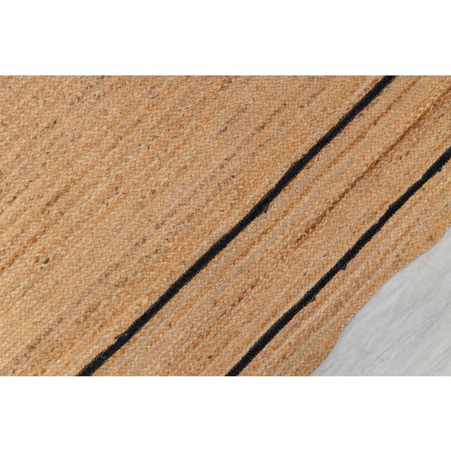 Boho Chic Black Natural Jute Wave Scallop Rug 2.5x8 Ft. For Sale - Image 3 of 12