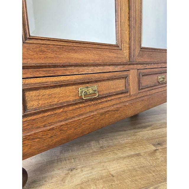 French Two-Door Wardrobe in Oak with Mirror For Sale - Image 14 of 18