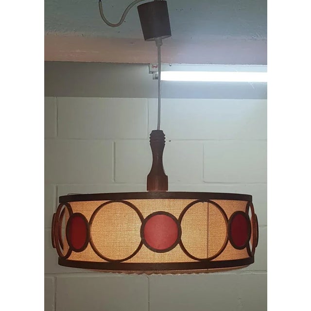 Mid-Century Scandinavian Pendant in Fabric and Teak For Sale - Image 5 of 6