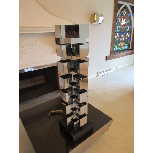 1970s Curtis Jere Mid-Century Stacked Chrome Geometric Skyscraper Lamp For Sale - Image 13 of 13
