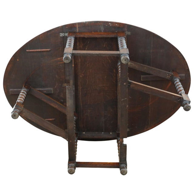 Large Antique Oak Barley Twist Gateleg Drop-Leaf Dining Table, 1920s For Sale - Image 12 of 13