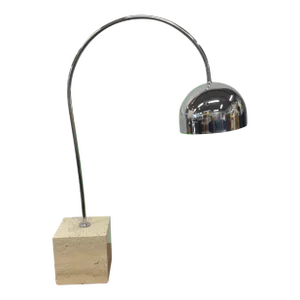 1970s Mid-Century Modern Chrome & Travertine Arc Table Lamp by Harvey Guzzini