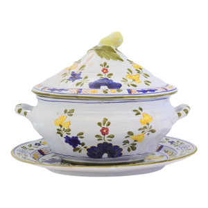 Vintage Cantagalli Blue Carnation Tureen with Tray
