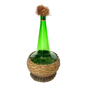 Mid 20th Century Green Glass Wicker Wrapped Decorative Bottle