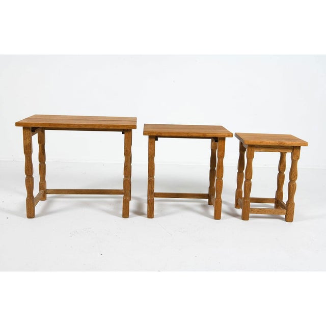 1970s Three Oak Nesting Tables Attributed to Henning Kjaernulf For Sale - Image 10 of 14