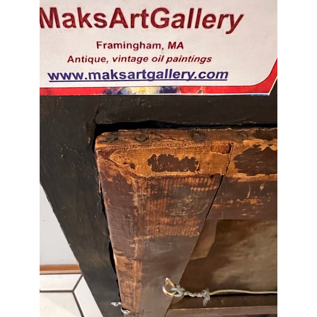 Brown Late 18th Century Original Antique Oil Painting in Canvas, Genre Scene, Gold Frame For Sale - Image 8 of 12