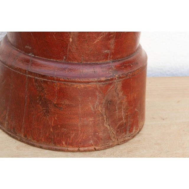 Red Painted Antique Turned Rice Grinder For Sale - Image 8 of 10