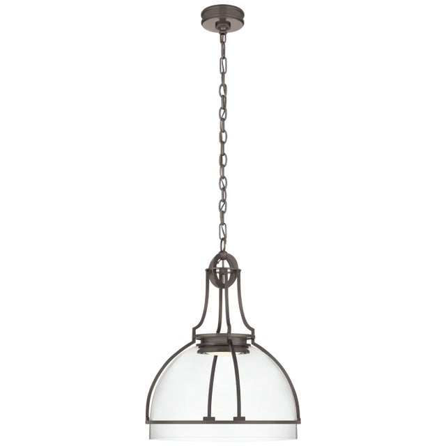 Gracie Large Dome Pendant in Bronze with Clear Glass Designer: Chapman & Myers Canopy: 5.25" Round Mounting: Chain Shade...