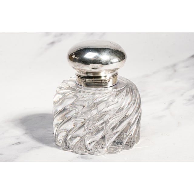 Elegant Solid Crystal Swirl Antique English Sterling Silver Paperweight Inkwell Desk Home Decor For Sale - Image 12 of 18