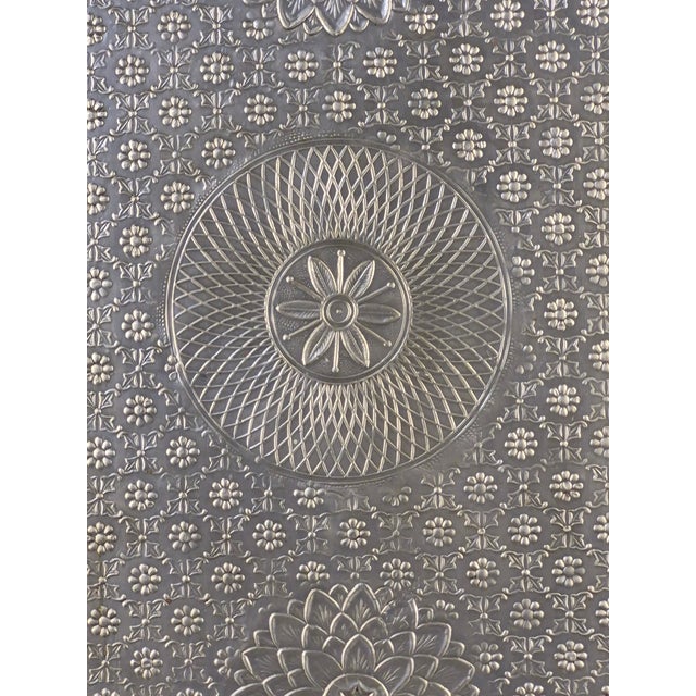 Metal Vintage Large 25'' X 18'' Anglo-Indian Bohemian Embossed Engraved Metal Tray For Sale - Image 7 of 18