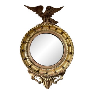 Early 19th Century Antique American Federal Convex Mirror With Eagle For Sale