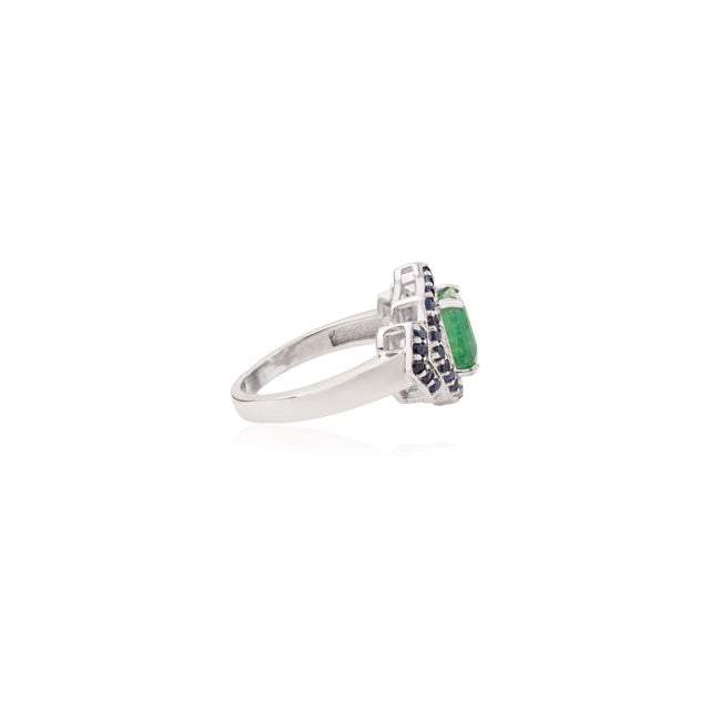 Not Yet Made - Made To Order Vintage Art Deco Octagon-Cut Emerald & Sapphire Sterling Silver Ring Wedding Gift - Size 7 For Sale - Image 5 of 11