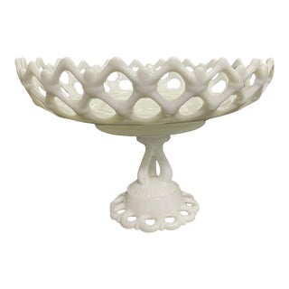 Vintage Westmoreland Milk Glass Lace Pedestal Bowl For Sale