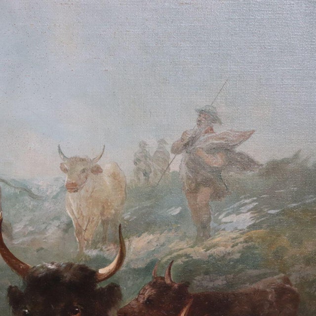 W. Watson, Herd of Cattle, Large Oil Painting on Board, 19th Century, Framed For Sale - Image 13 of 18