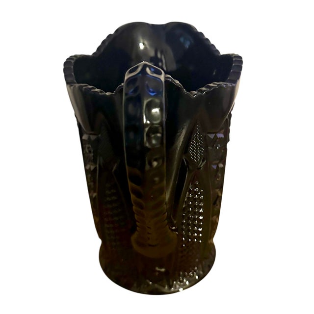 Glass Mid 20th Century Mid Century Modern Tiara Monarch Indiana Glass Black Paneled Daisy Pitcher For Sale - Image 7 of 12