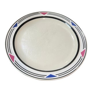 1980s Stoneware Plate With Blue and Pink Accents For Sale