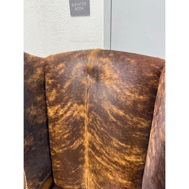Brass Paul Robert Lexie Hide Wingback Chairs, Pair For Sale - Image 8 of 12
