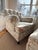 Custom Tufted Scalamandre Light Blue Floral Lounge Chair and Ottoman For Sale - Image 9 of 18