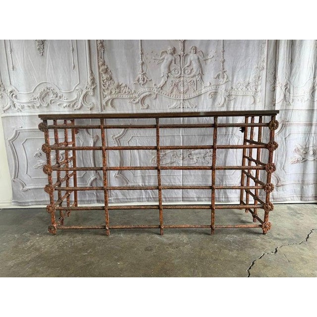 Rustic Console Table With Textured Stone Top and Hand-Forged Iron Base For Sale - Image 14 of 18