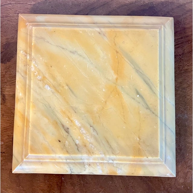 Antique 19th century Italian Grand Tour siena marble square trivet or dispay base plinth rising on brass feet. Carved,...