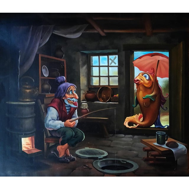 The Fisherman and the Magic Fish Original Oil Painting on Canvas by Alexander Kozelsky For Sale