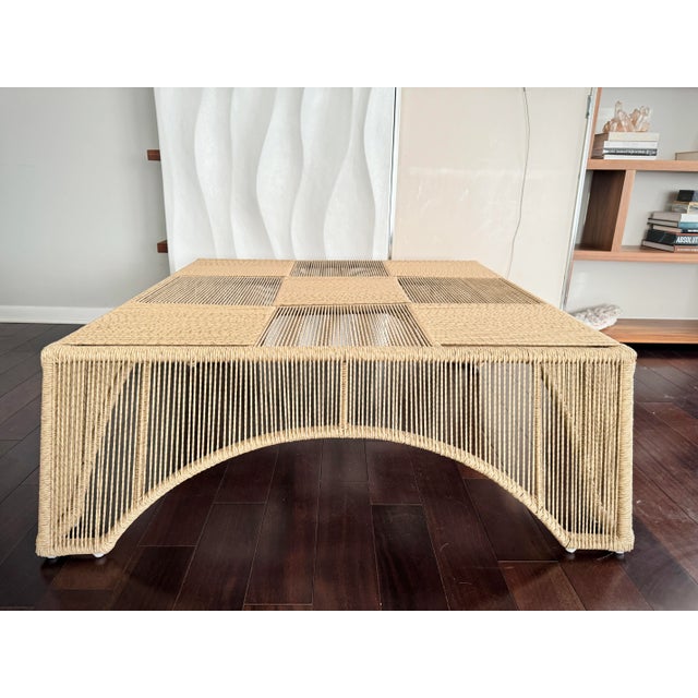 Handmade One of a Kind Unique Woven Parallel Ropes Checkerboard Pattern Large Square Coffee Table by Made Goods Retail:...