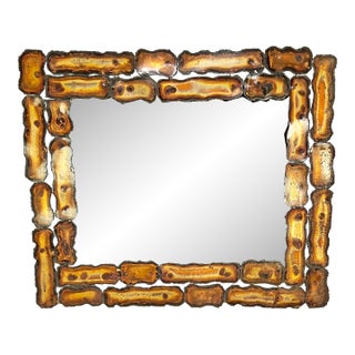 C. 1960s Brutalist Sculptural Brazed Sheet Metal Panelled Wall Mirror For Sale